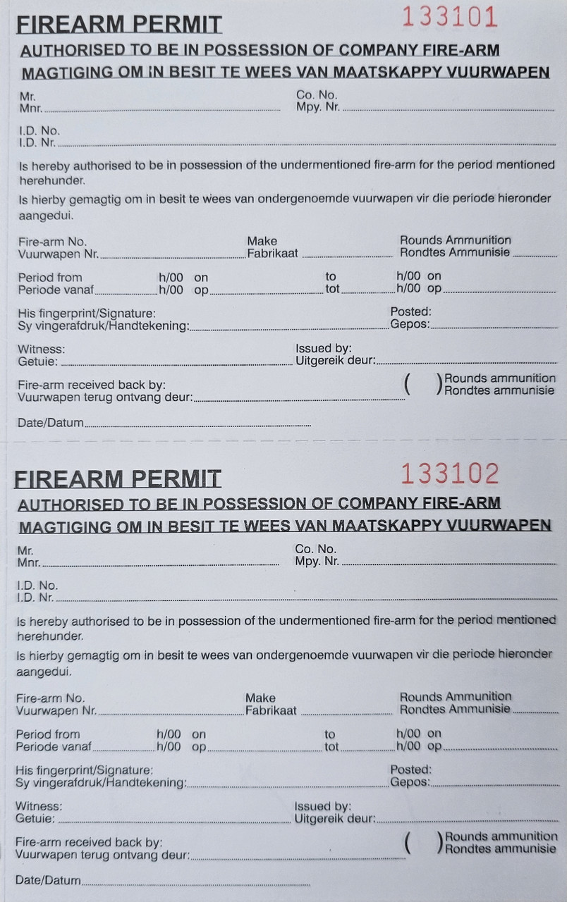 Firearm Permit Book - 2 Slips Per Page Tear Out - 100 Page - A5 Landscape (Duplicated)