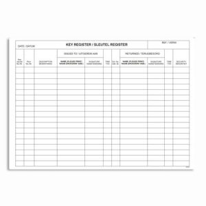 Key Register Entry Book - 200 Page - A4 Landscape